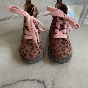 Leopard Print Boots with Pink Laces